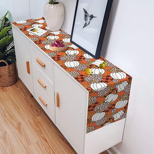 Miniatura 8 de Camino de mesa de calabaza, leopardo, otoño, Halloween, Acción de Gracias, naranja, blanco y negro, caminos de mesa para cocina, decoración de mesa