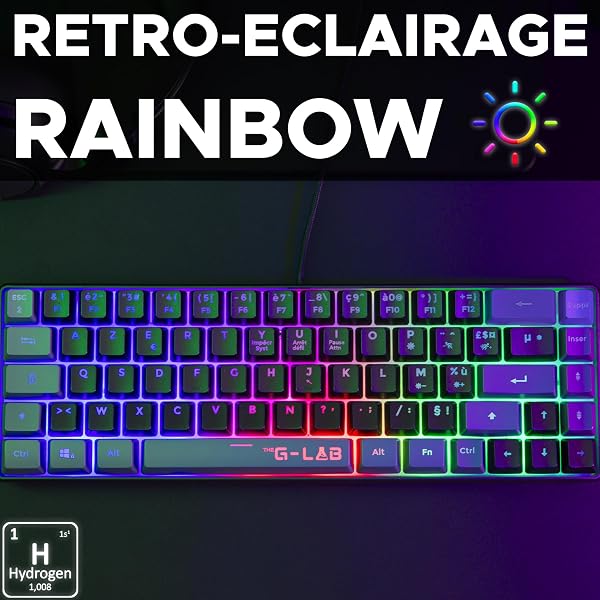 The G-Lab Keyz Hydrogen, Clavier Gamer 60%, Semi-mécanique Filaire Azerty, Rétroéclairage Multicolore - Mini Clavier Gamer Silencieux, Format Compact TKL - Pc/ps4/ Ps5 - New, Noir - 3