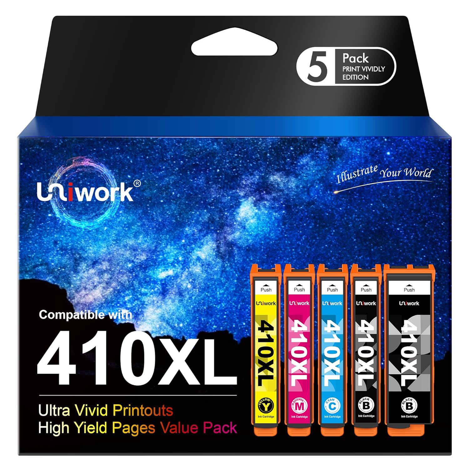 Uniwork Remanufactured 410XL Ink Cartridge Replacement for Epson 410XL 410 XL T410XL use for Expression XP-830 XP-640 XP-7100 XP-630 XP-530 XP-635 Printer Tray (Latest Upgraded...