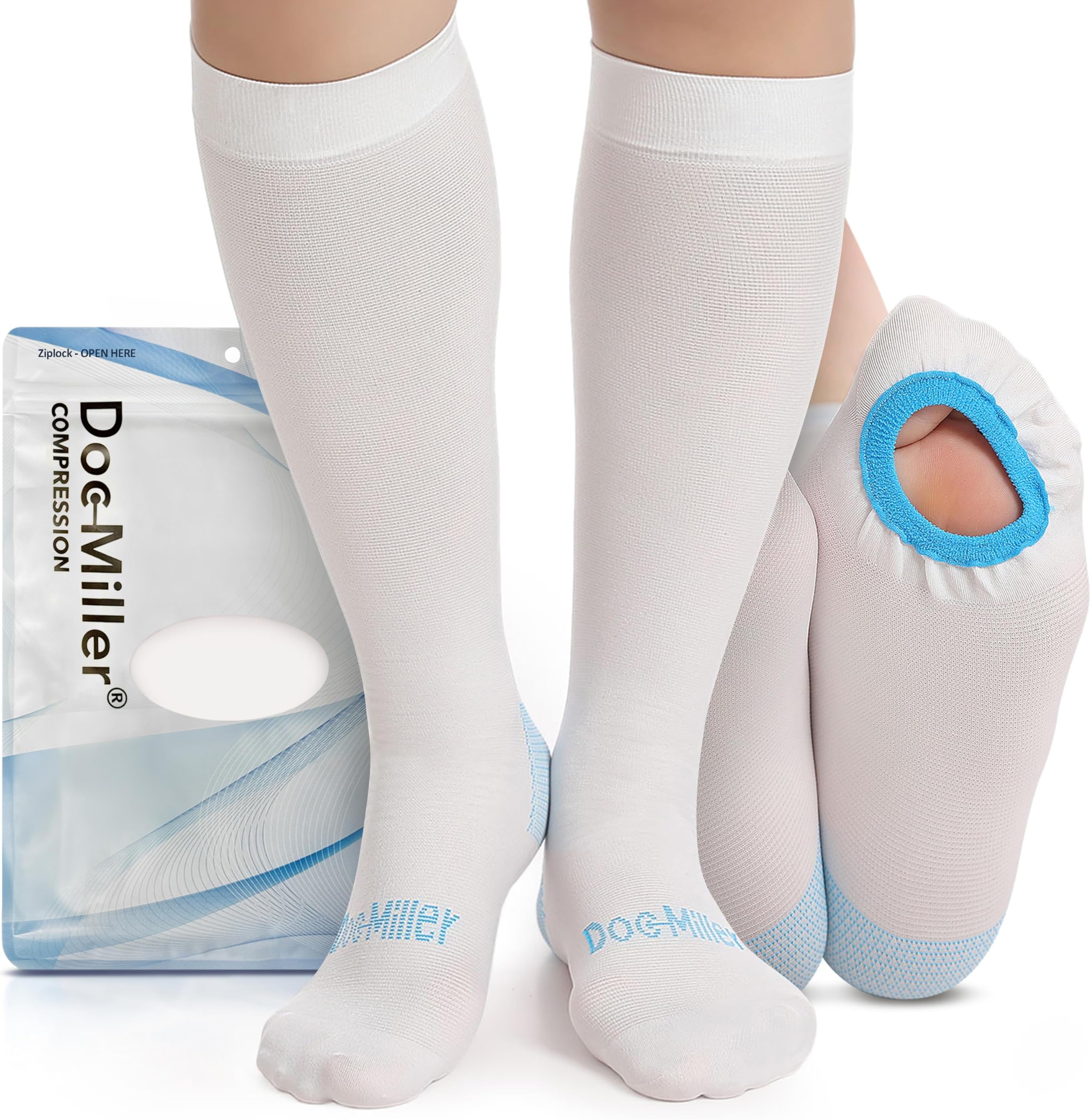 TED Hose Knee High Anti Embolism Stockings for Women & Men, Hospital Style Surgical Stockings, Plus Size White Compression Socks 15-20mmHg, Support Hose with Inspection Hole (M-5XL)