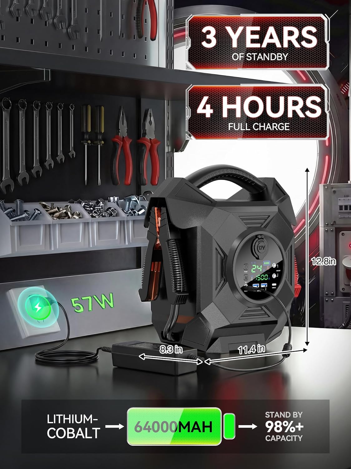 Truck Jump Starter Heavy Duty,CAT797 30000A 12V/24V Portable Lithium Battery Jumper,-40F° Instant Start Battery Booster Pack,for Semi Truck,Gasoline/99L and Diesel Engines Up to 50L,Class 8