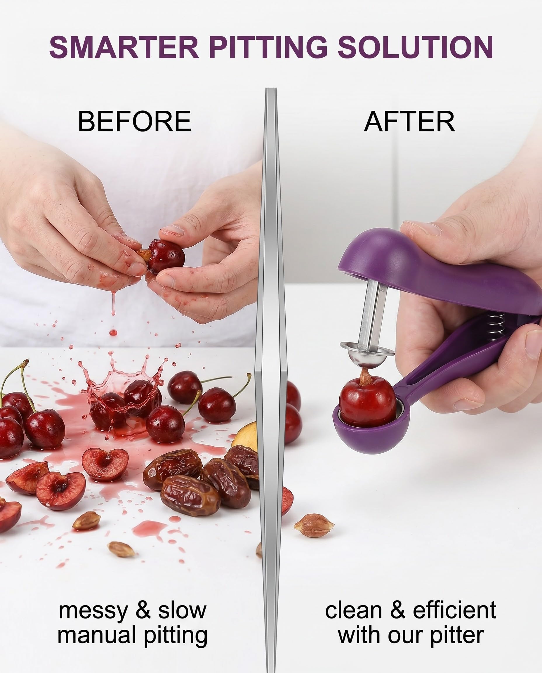 TISCH Deshuesador Cerezas y Frutas 1 Pieza Acero Inoxidable – Preciso, Rápido y sin Esfuerzo. Para Dátiles, Azufaifas y Olivas. Entkernado limpio, sin salpicaduras para postres y snacks.