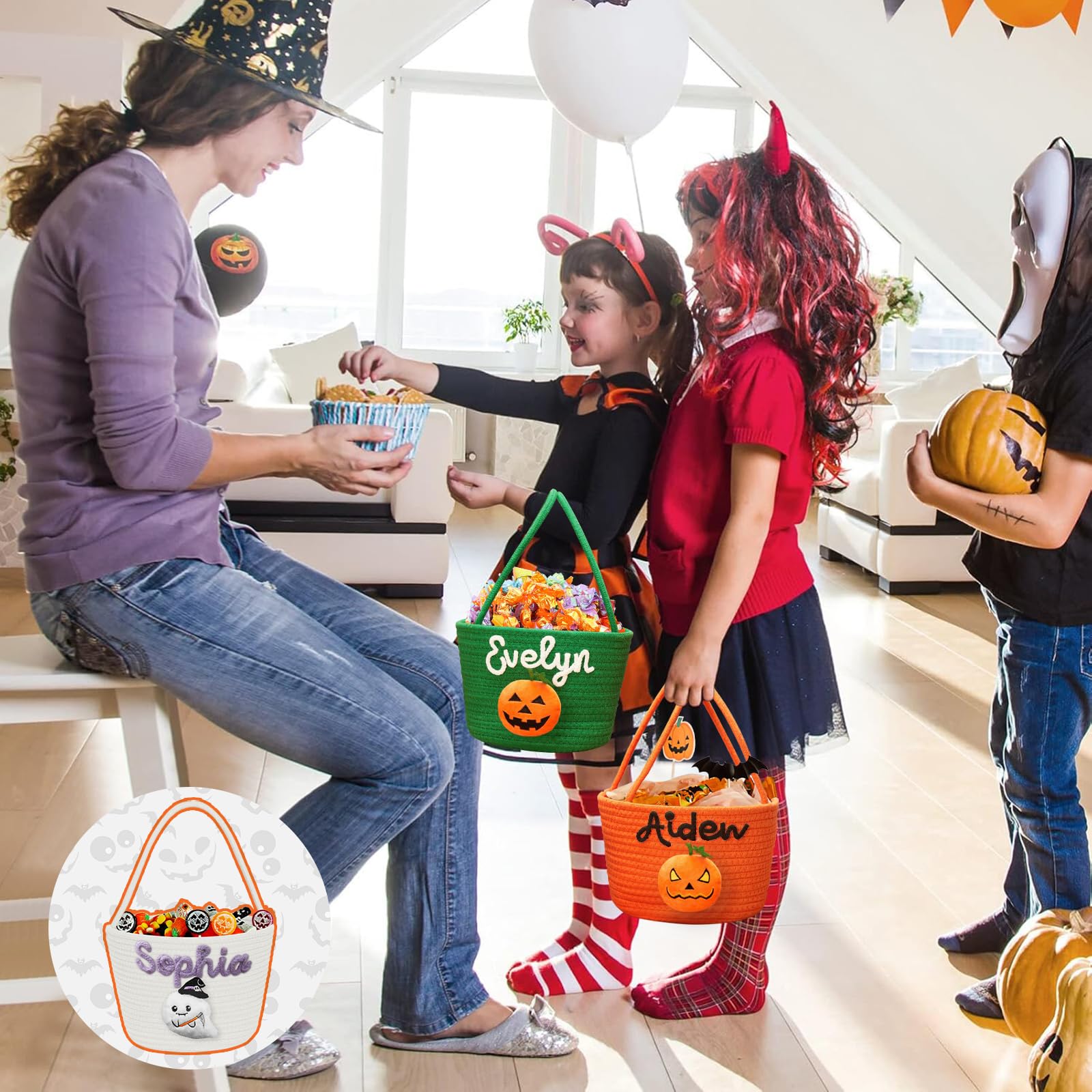 Artiglow Custom Halloween Basket for Kids, Personalized Trick-or-Treat Bucket with Name, Embroidered Woven Spooky Pumpkin Candy Basket, Halloween Costume for Boys and Girls, My First Pumpkin