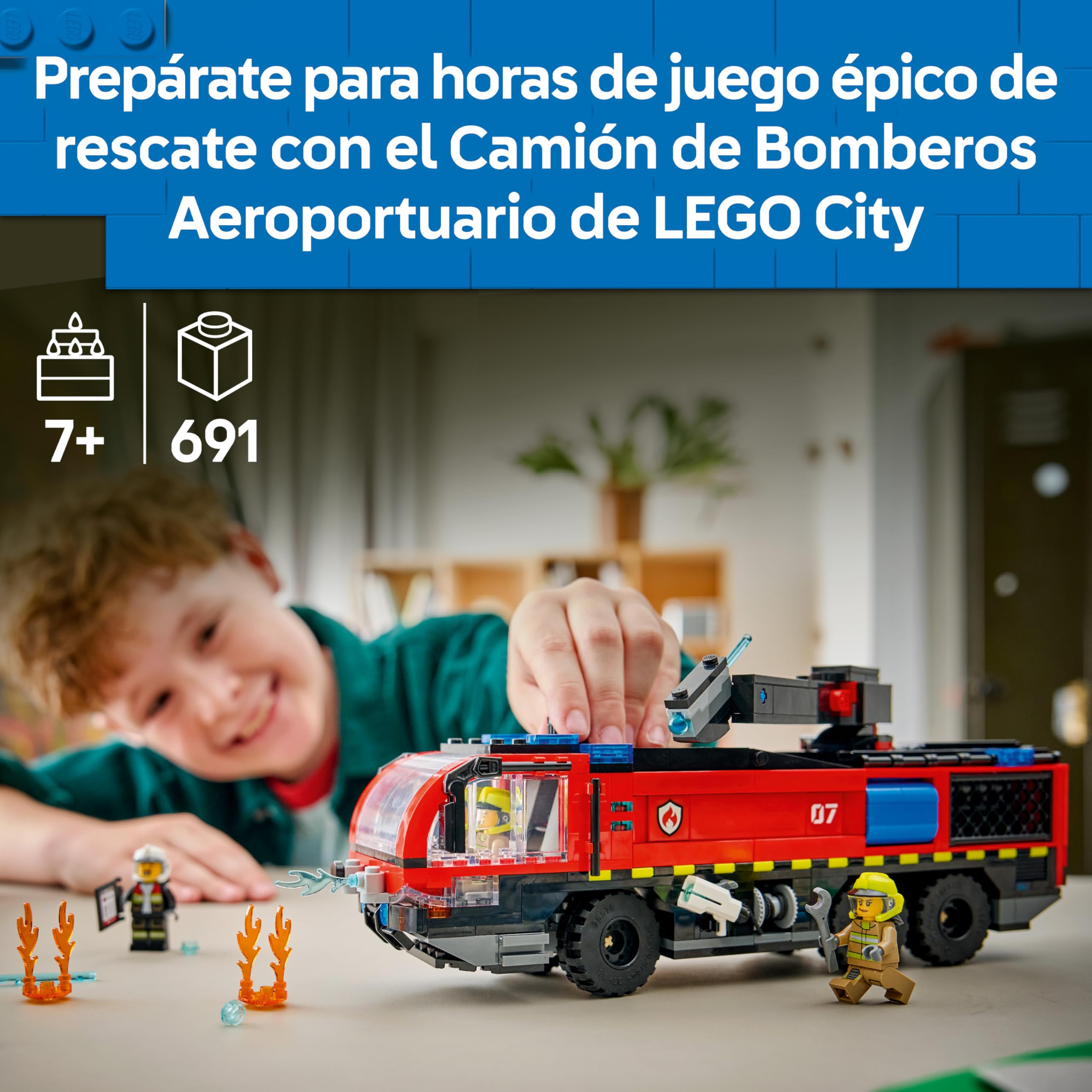 LEGO City Camión de Bomberos Aeroportuario de Juguete - Kit de Maquetas de Vehículo de Emergencias con 4 Minifiguras de Bomberos - Regalo de Cumpleños para Niños de 7+ Años - 60499