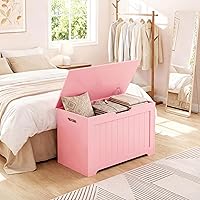 Vista 5 de Cofre de almacenamiento de madera con tapa abatible y bisagra de seguridad, organizador de sala de estar, banco de dormitorio con área