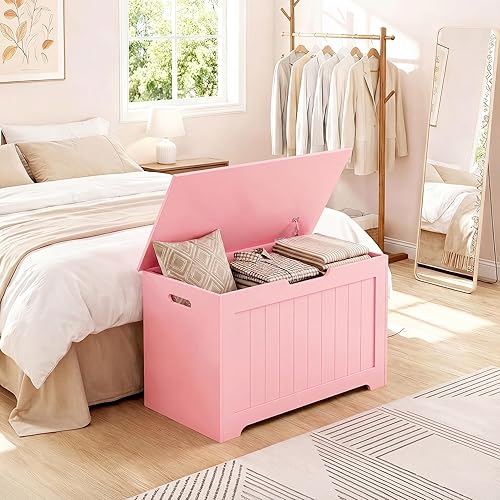 Miniatura 5 de Cofre de almacenamiento de madera con tapa abatible y bisagra de seguridad, organizador de sala de estar, banco de dormitorio con área de