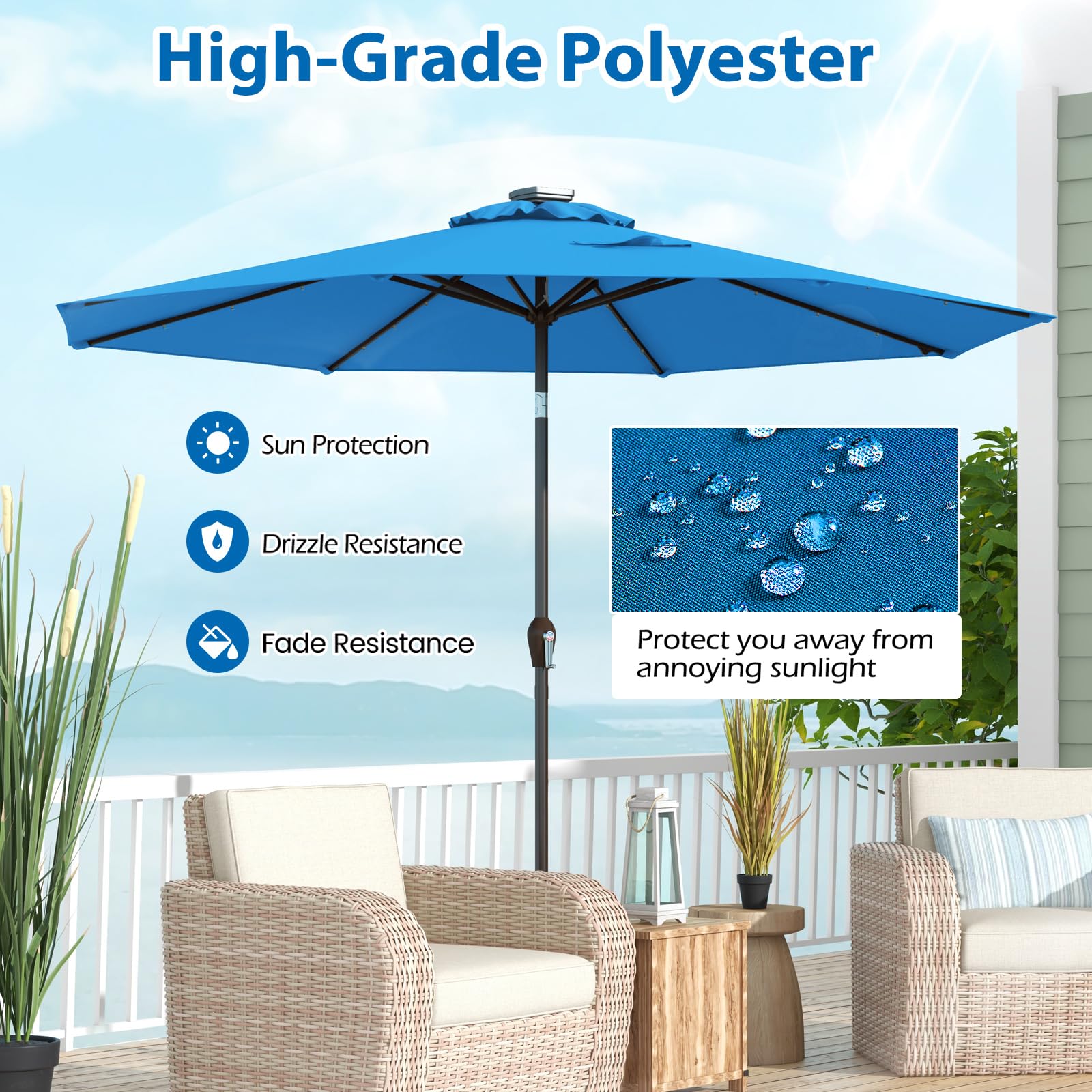 KOMFOTTEU Parasol de Jardin Exterieur φ3x2.5 m, LED & Manivelle