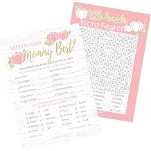 DISTINCTIVS Pink Little Pumpkin Baby Shower Game Pack Fall Girl Baby Shower Activity Cards, 20 Dual-Sided Cards for Autumn Themed Celebrations