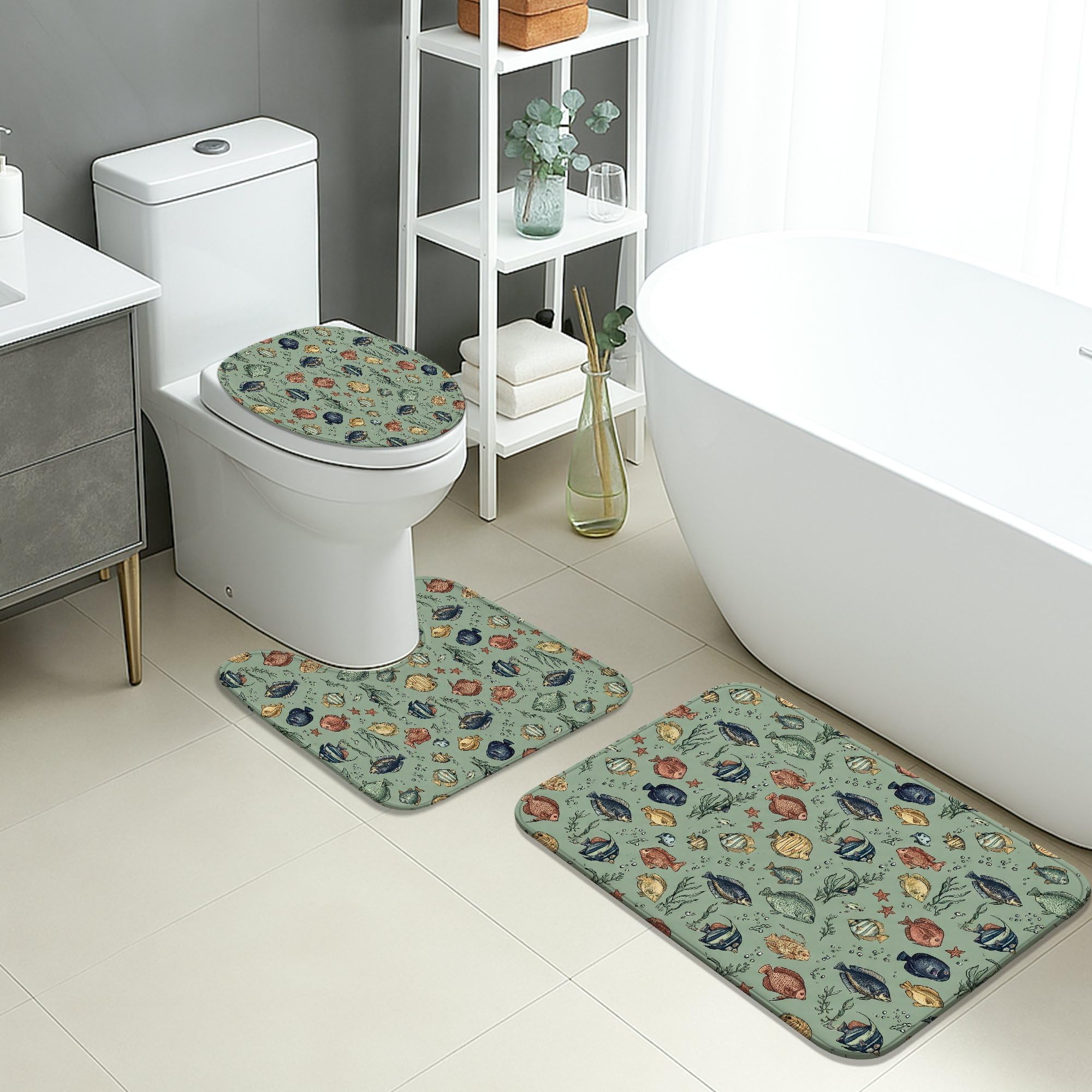 Tapete de baño Ocean Life decorativo para hogares familiares de estilo costero