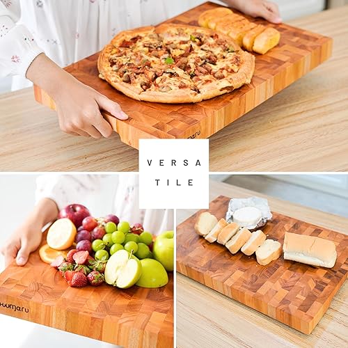 Miniatura 7 de Shumaru California, Tabla de cortar de bloque de carnicero de grano de borde extra grande - 1.5 pulgadas de grosor 20 x 15 pulgadas, hecha de madera