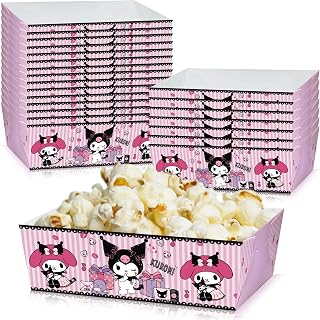 24Pcs Kuromi Cute Melody Themed Party Supplies Paper Trays, Kawaii Anime Birthday Party Decorations Party Plate, Kuromi Party Favors Nacho Paperboard Hot Dog Popcorn