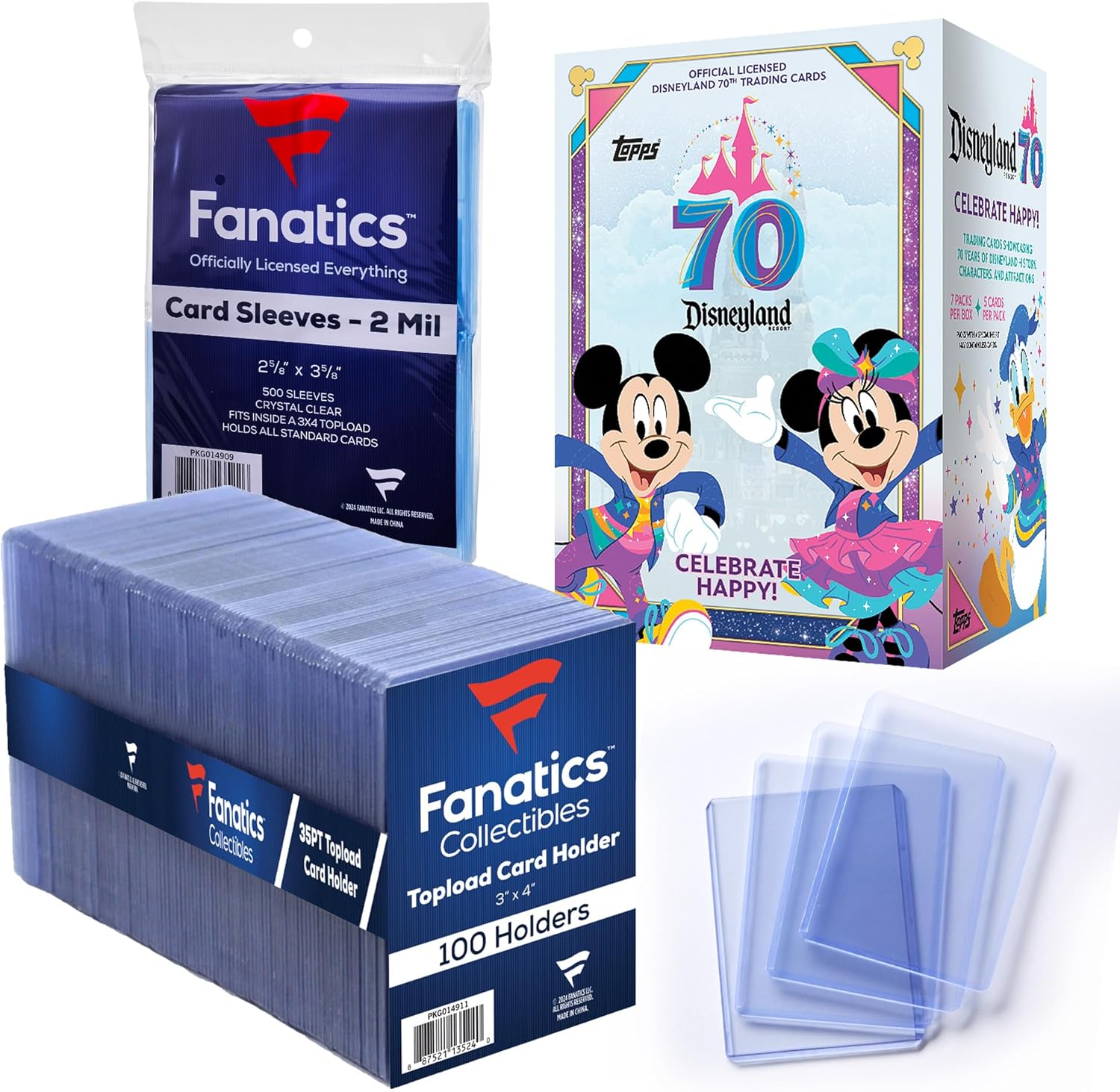 2025 Topps Disneyland 70th Anniversary - Factory Sealed - Value Box + 35pt 3x4 Top Loaders, 100 Count and Standard Size Clear Rigid Card Holders for Trading Card Protection