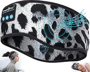 MUSICOZY Sleep Headphones Bluetooth 5.2 Headband Headphones, Wireless Earphones Music Sleep Earbuds Sleeping Eye Mask for Women Men Workout Running Cool Unique Gifts, Leopard asin的图片