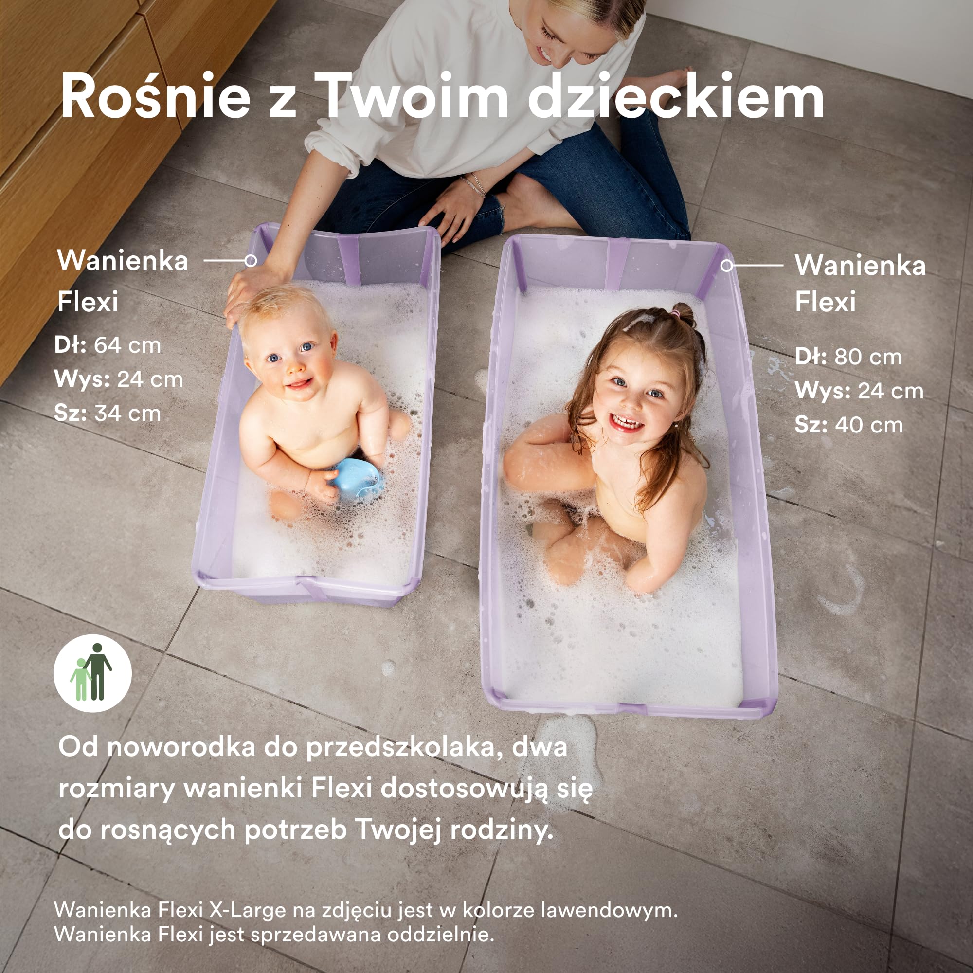 Wanienka Stokke Flexi X-Large, Biała - duża składana wanienka dla niemowląt - lekka i łatwa do przechowywania - wygodna w domu lub w podróży - idealna dla dzieci w wieku 0-6 lat