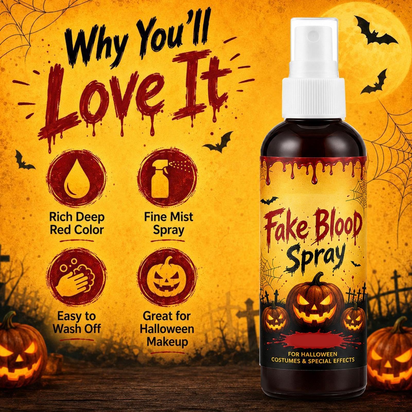 Halloween spray do krwi, efekt Dripping, zmywalny makijaż | Halloween sztuczna krew makijaż do kostiumów, cosplay, na scenę, przebranie i imprezy w domu strasznego
