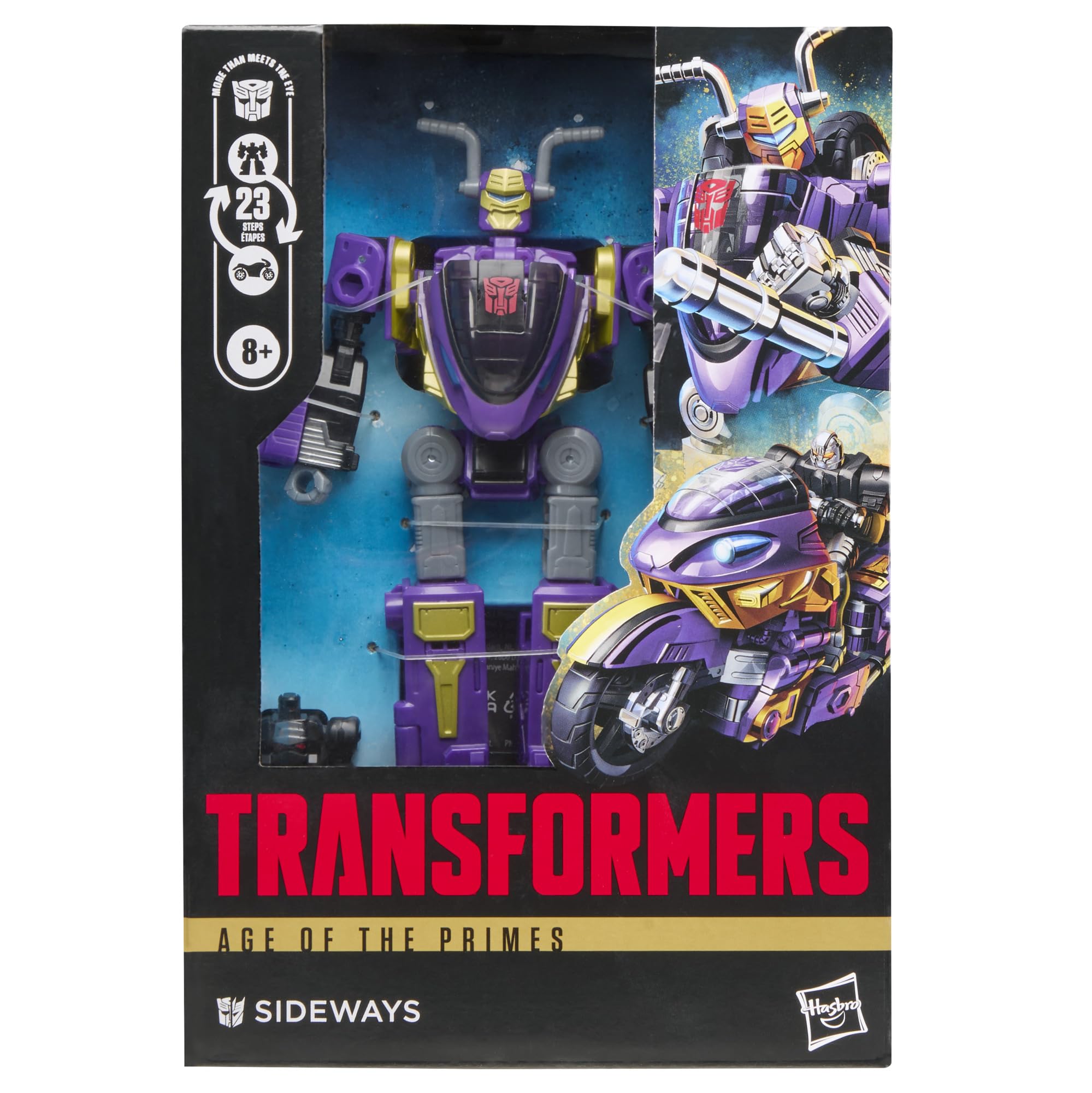 Sideways z kolekcji Transformers: Age of the Primes, 14,5-centymetrowa przekształcająca się figurka klasy Voyager z 2 robotami Mini-Con, zabawkowe roboty dla dzieci w wieku od 8 lat