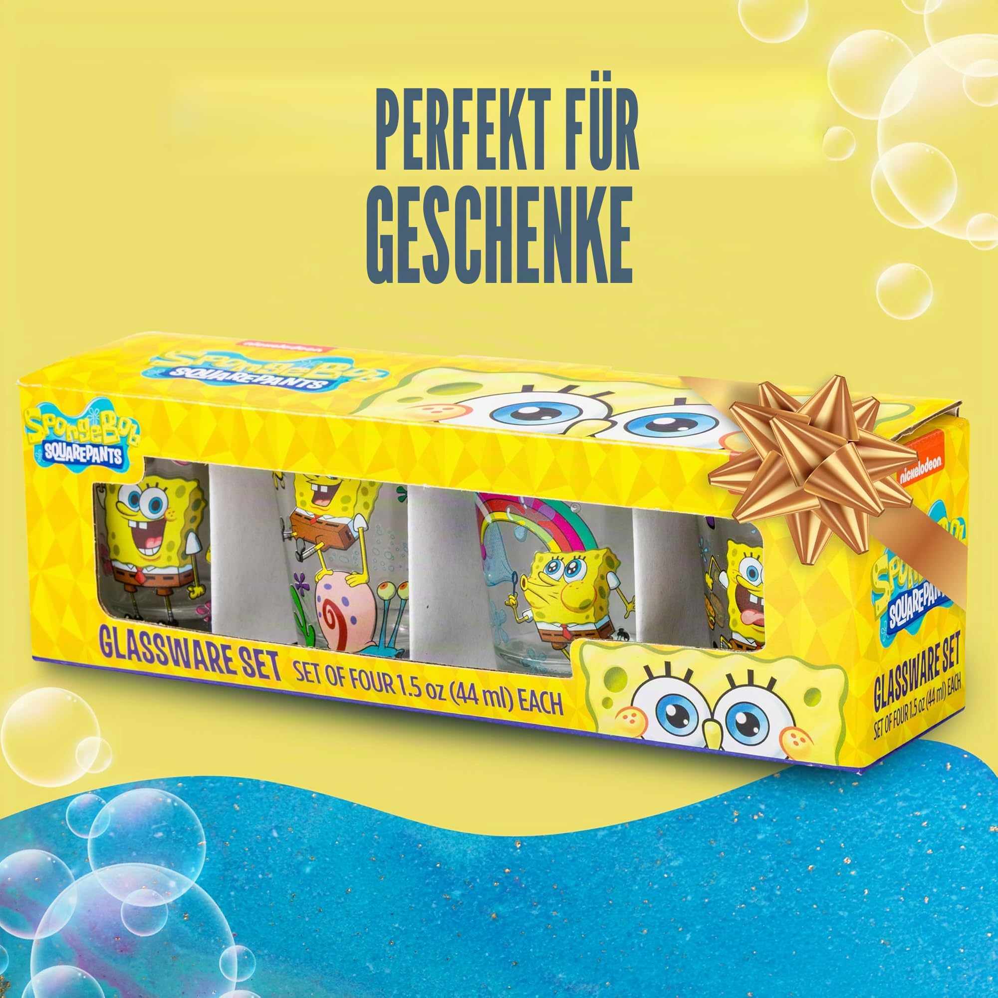 Silver Buffalo SpongeBob SquarePants Poses Floral Krabby Patty Mini-Glas-Set, 42,5 ml, 4 Stück