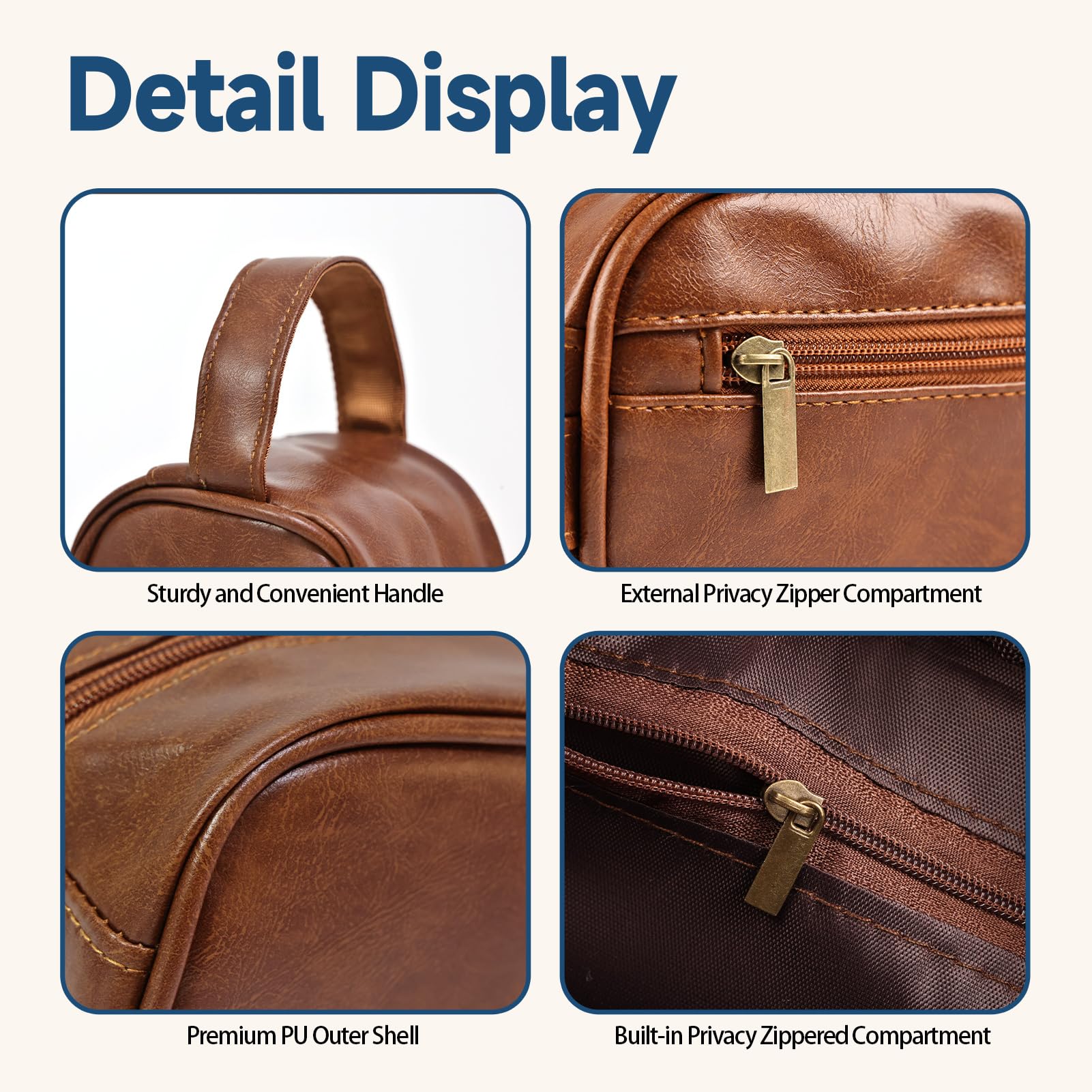 Greenfeather Bolsa de viaje de maquillaje impermeable para hombre, bolsa de aseo de viaje para regalo, bolsa de almacenamiento impermeable de gran apertura, kit de afeitado vertical, color marrón
