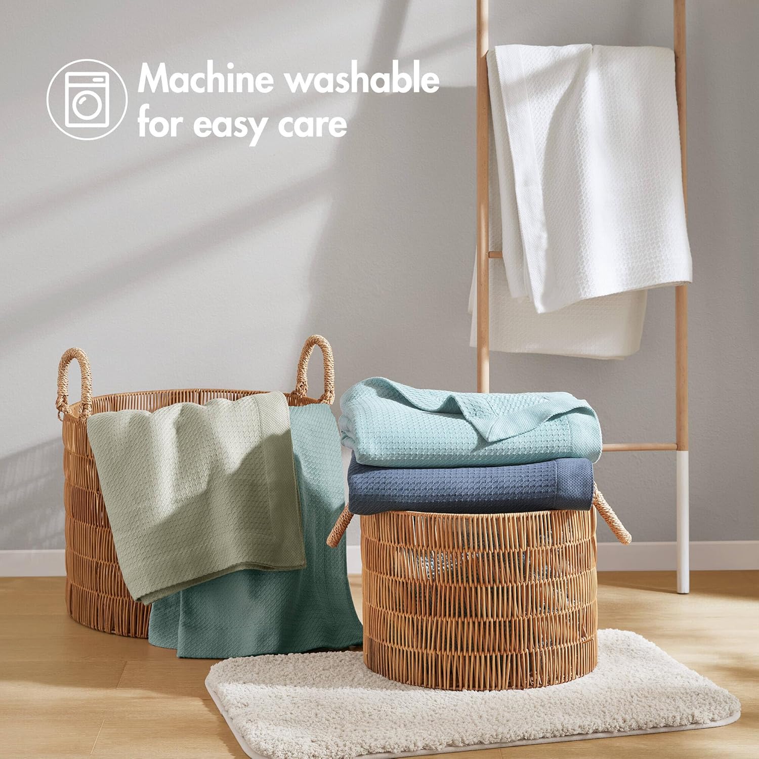 Madison Park 100% Egyptian Cotton Lightweight Summer Blanket, Breathable Waffle Knit Design, Soft Cozy All-Season Throw for Bed, Couch or Sofa, Sage Green Twin Size (66"x90") - Image 7