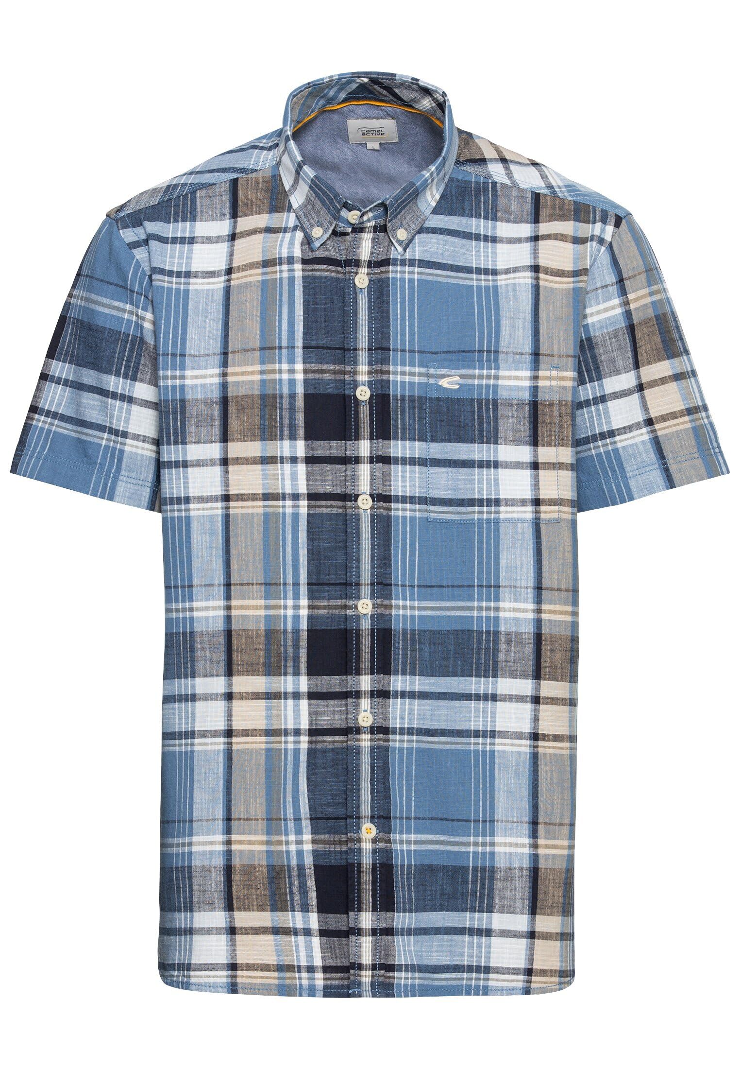 camel active Mens Check Short Sleeve Shirt, Blue, S