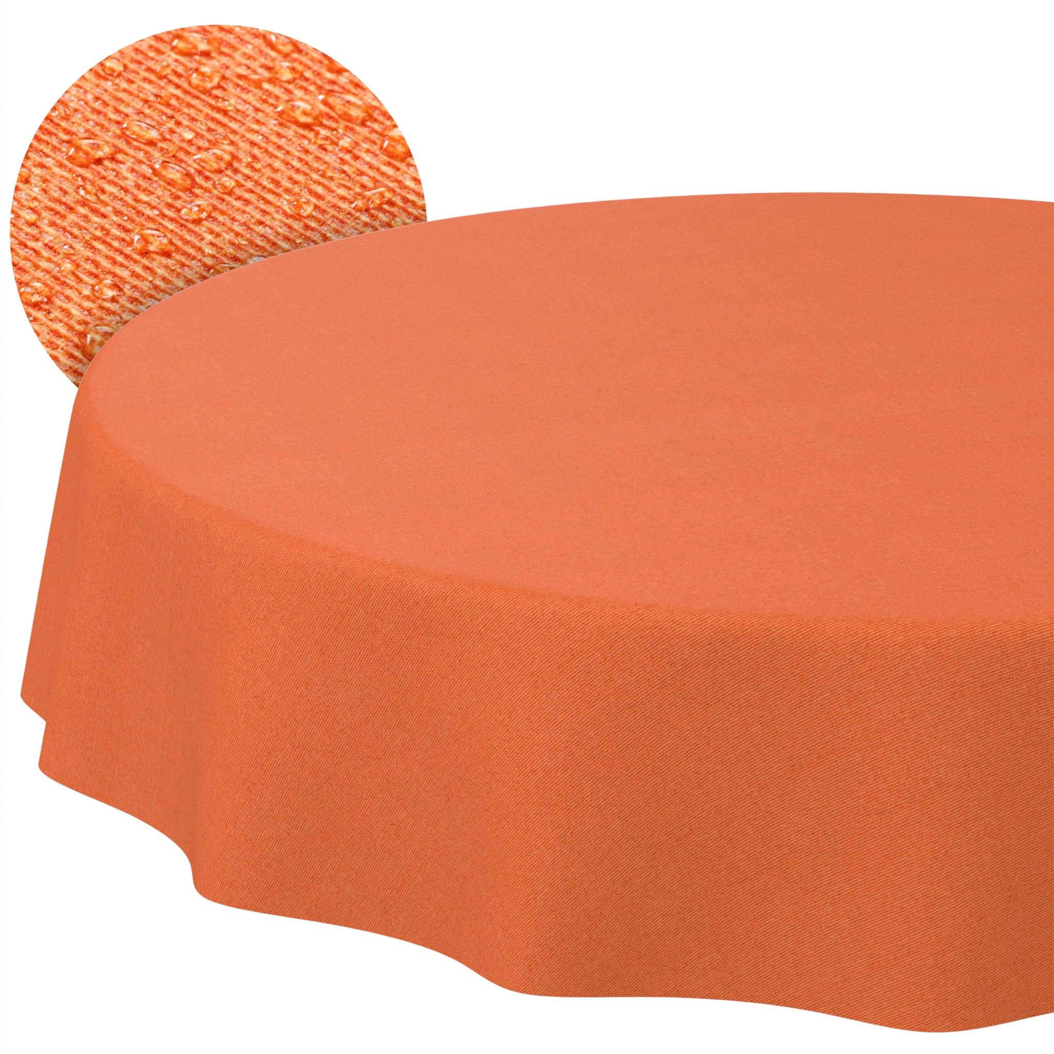 ANRO Washable Tablecloth Orange Linen Look Round 140 cm - Garden Tablecloth Indoor Outdoor Water-Repellent Dirt-Repellent Easy Care Cut Edge