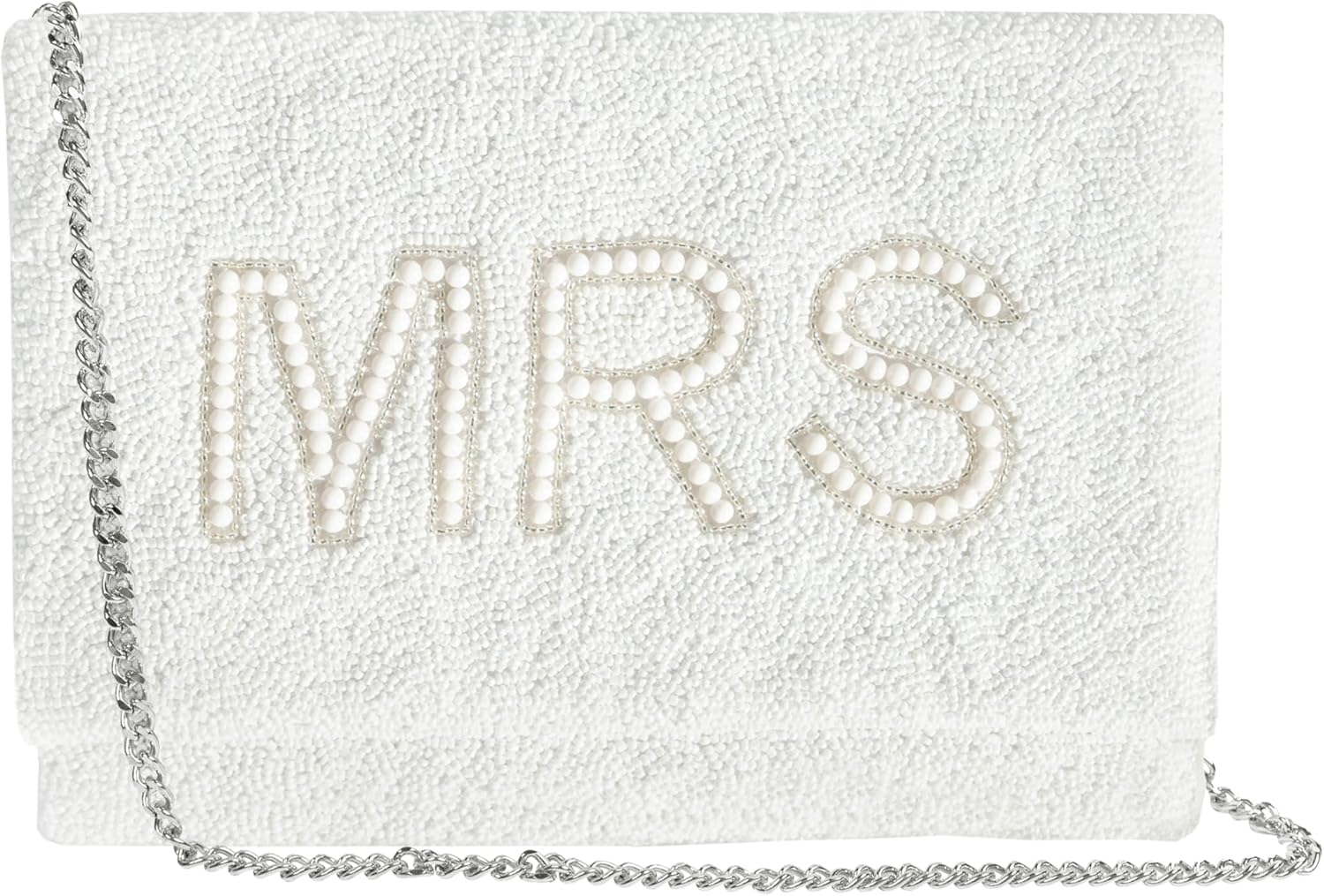 MRS White Beaded Clutch Purse for Wedding Day & Bachelorette, Perfect Bridal Shower Gift