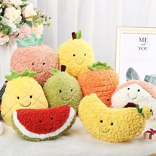 Miniatura 4 de 8 piezas de almohada de peluche de fruta de 8 pulgadas, aguacate, plátano, sandía, melocotón, fresa, mango, zanahoria, piña, juguete de peluche