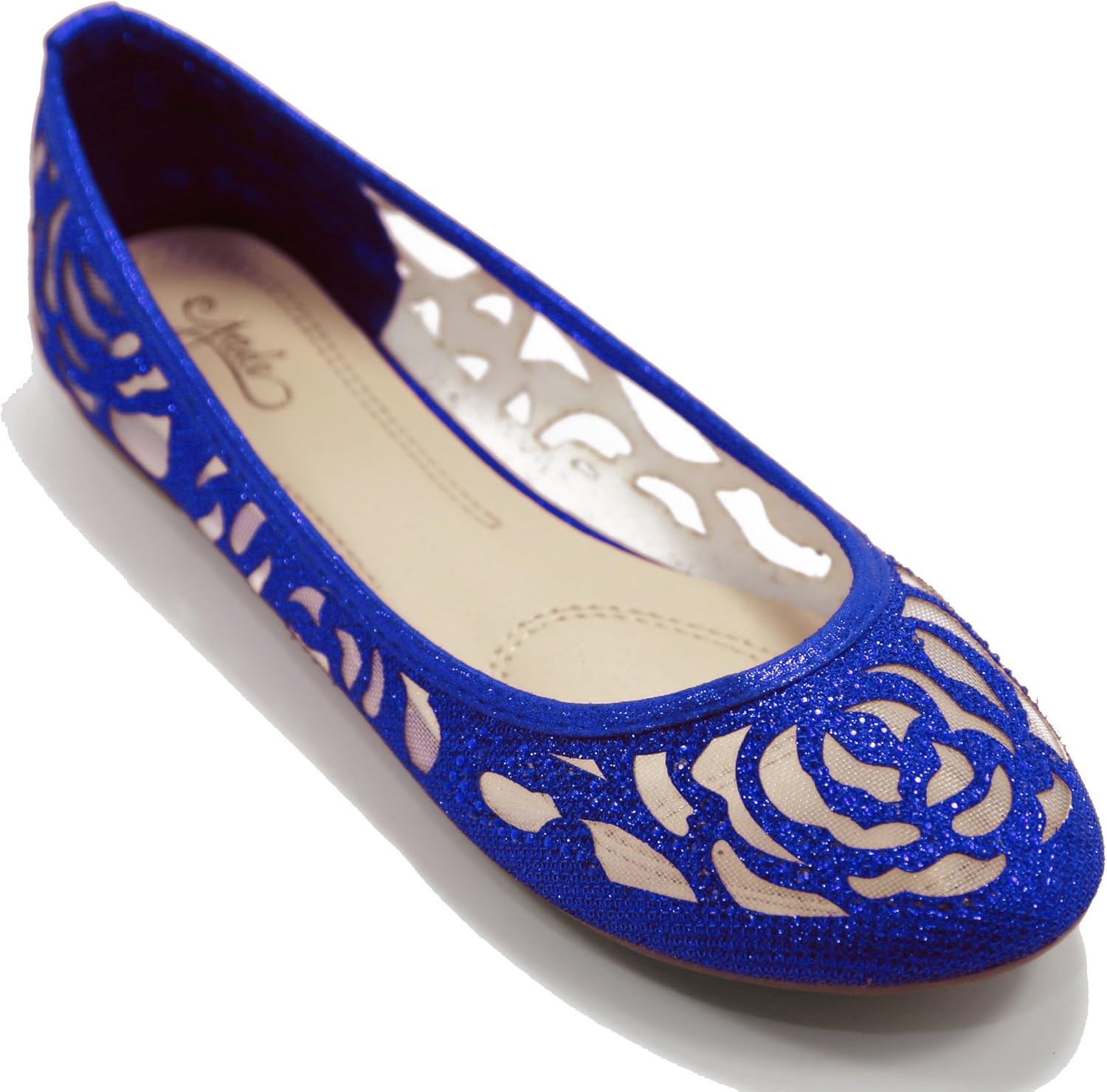 Walstar Women Glitter Mesh Ballet Flat Slip on Flat Shoes