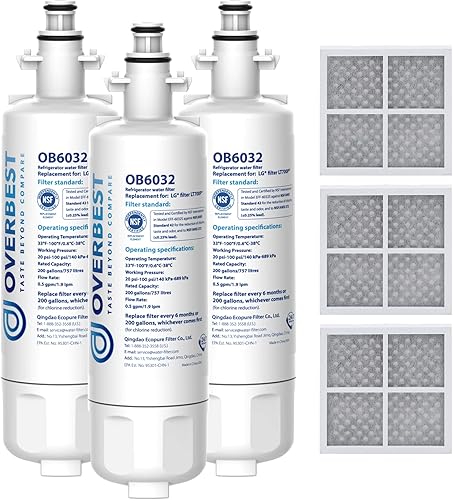 Overbest ADQ36006101 Reemplazo para LG® LT700P®, Kenmore 9690, 469690, ADQ36006102, LFXS30766S, RFC1200A, FML-3, RWF1200A Filtro de agua para