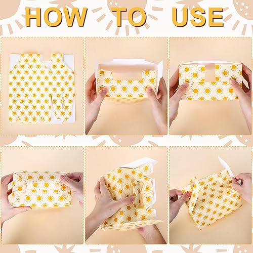 Miniatura 4 de Whaline 24 cajas de regalo de fiesta de sol, bohemias, patrones de sol, acuarela, dulces, pasteles, cajas de regalo con asas, bonitas cajas de