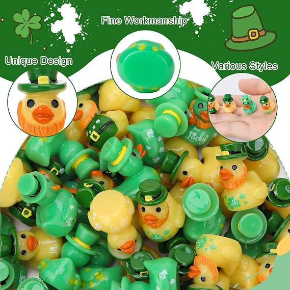 80Pcs St. Patricks Day Mini Resin Ducks 5 Styles Mini Green Ducks St. Patricks Day Miniature Figurines Tiny Resin Duck for Party Favors DIY Crafts Landscape Dollhouse Decor