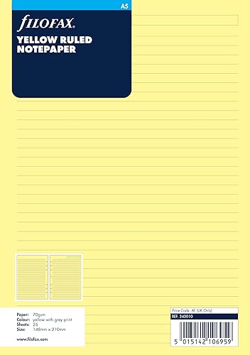 Filofax 343010 - Organizador personal, recambio, A5, notas, rayado, amarillo