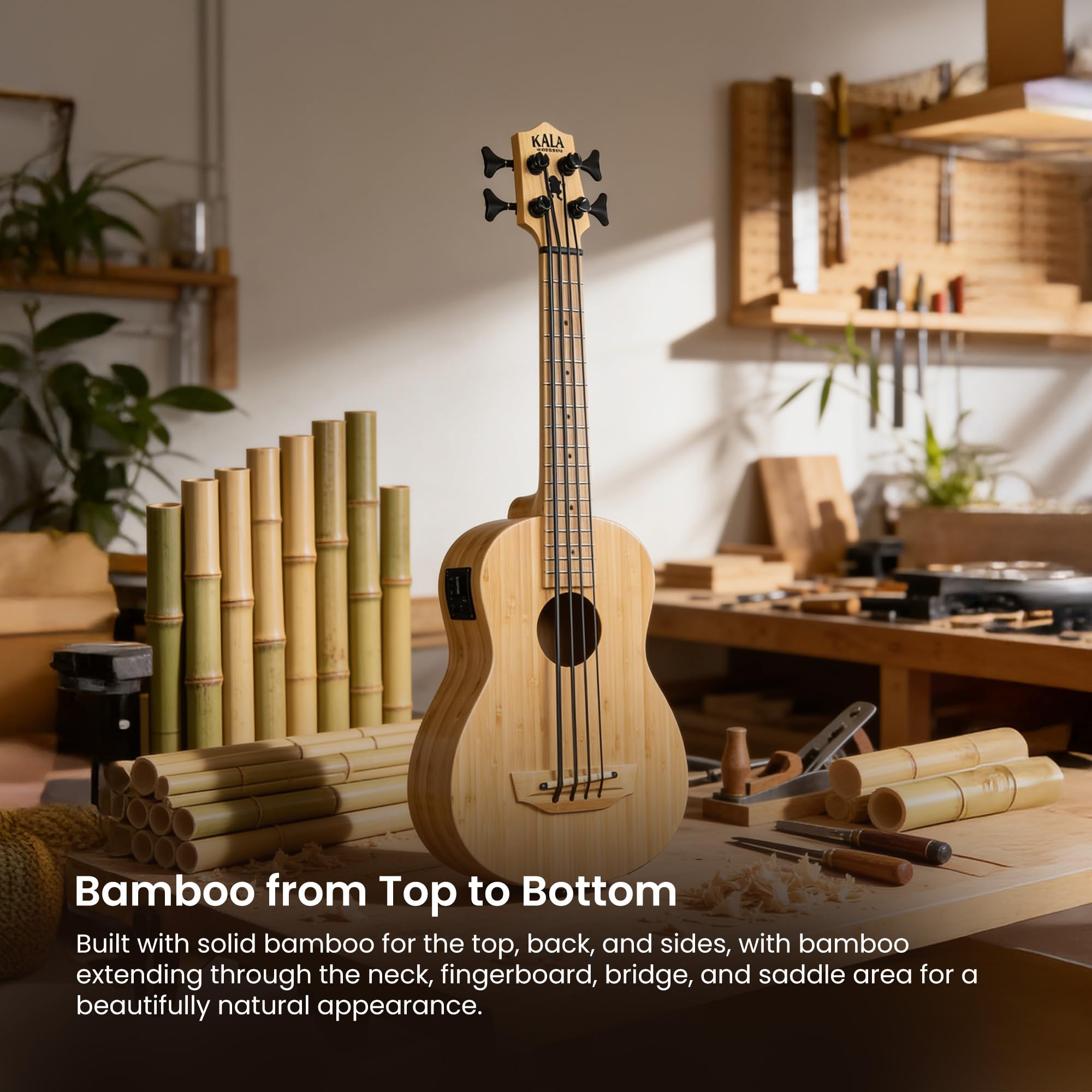 Kala UBASS-BMB-FS Ukulele Basso Elettrificato Amplificato Bamboo con Borsa