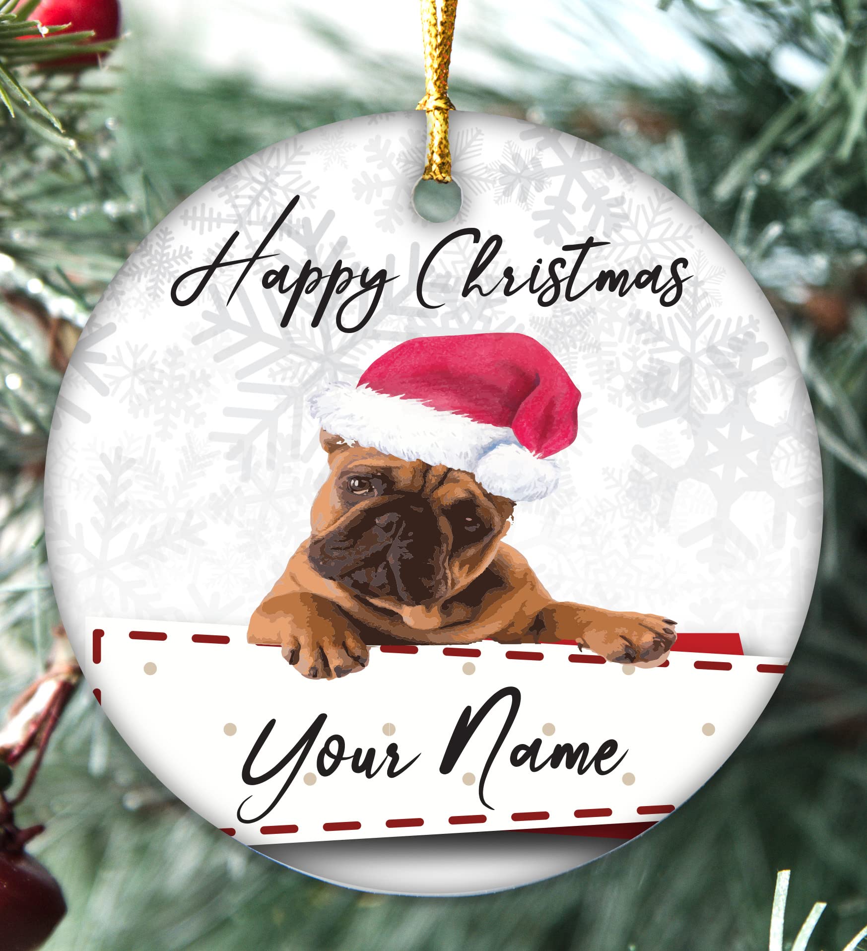 Colourbat Tan French Bulldog Handmade Personalised Dogs Christmas Bauble Puppy Pet Xmas Gift Tree Decoration (Tan French Bulldog)