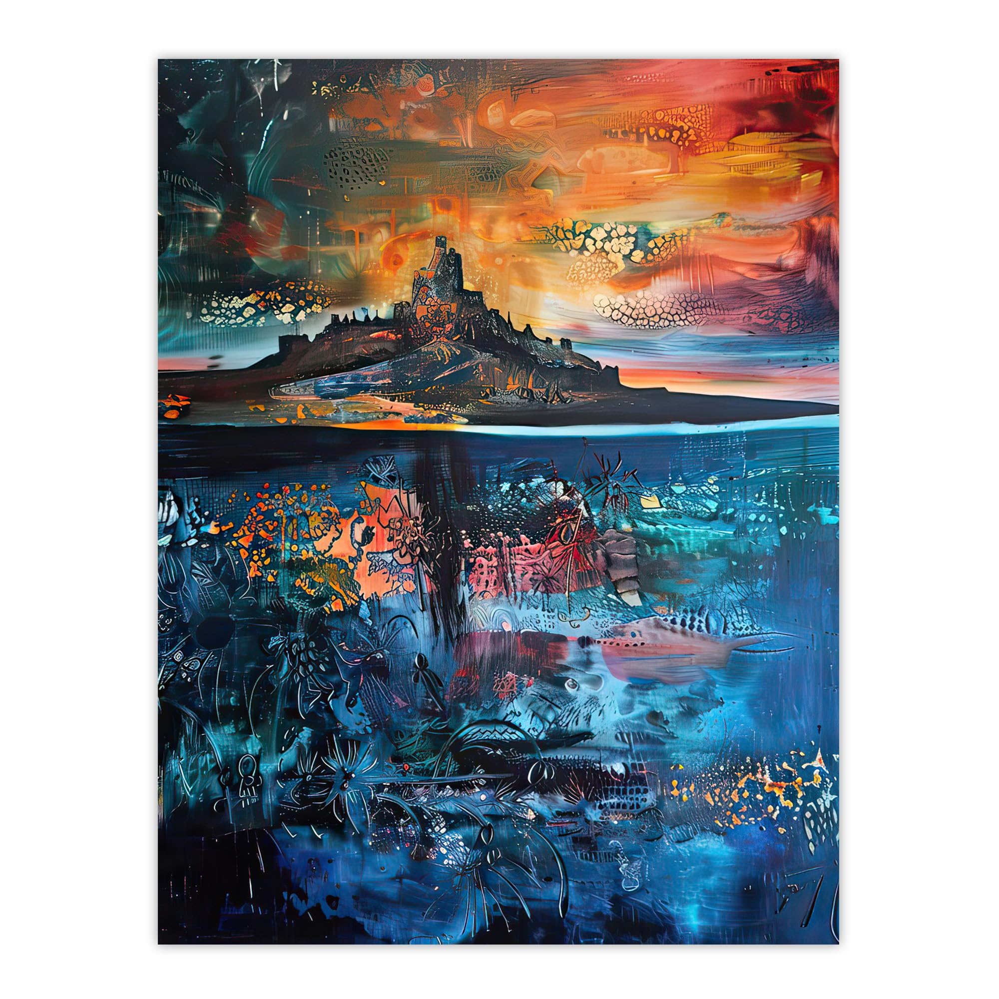 Artery8 Lindisfarne Castle Holy Island Sunset Abstract Living Room Large Wall Art Poster Print Thick Paper 18X24 Inch