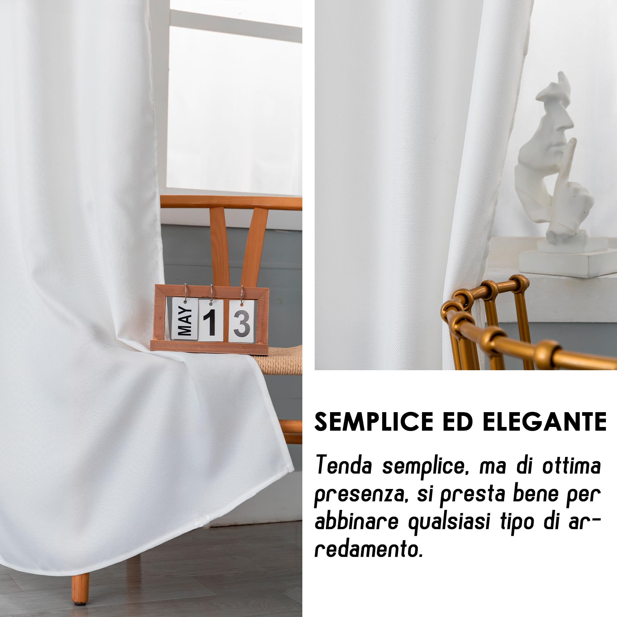GIRASOLE HOME® Tende Bianche Effetto Lino Con Righe Verticali – 2 Pannelli Con Occhielli Per Soggiorno E Balcone (Bianco, 140x290 Cm)