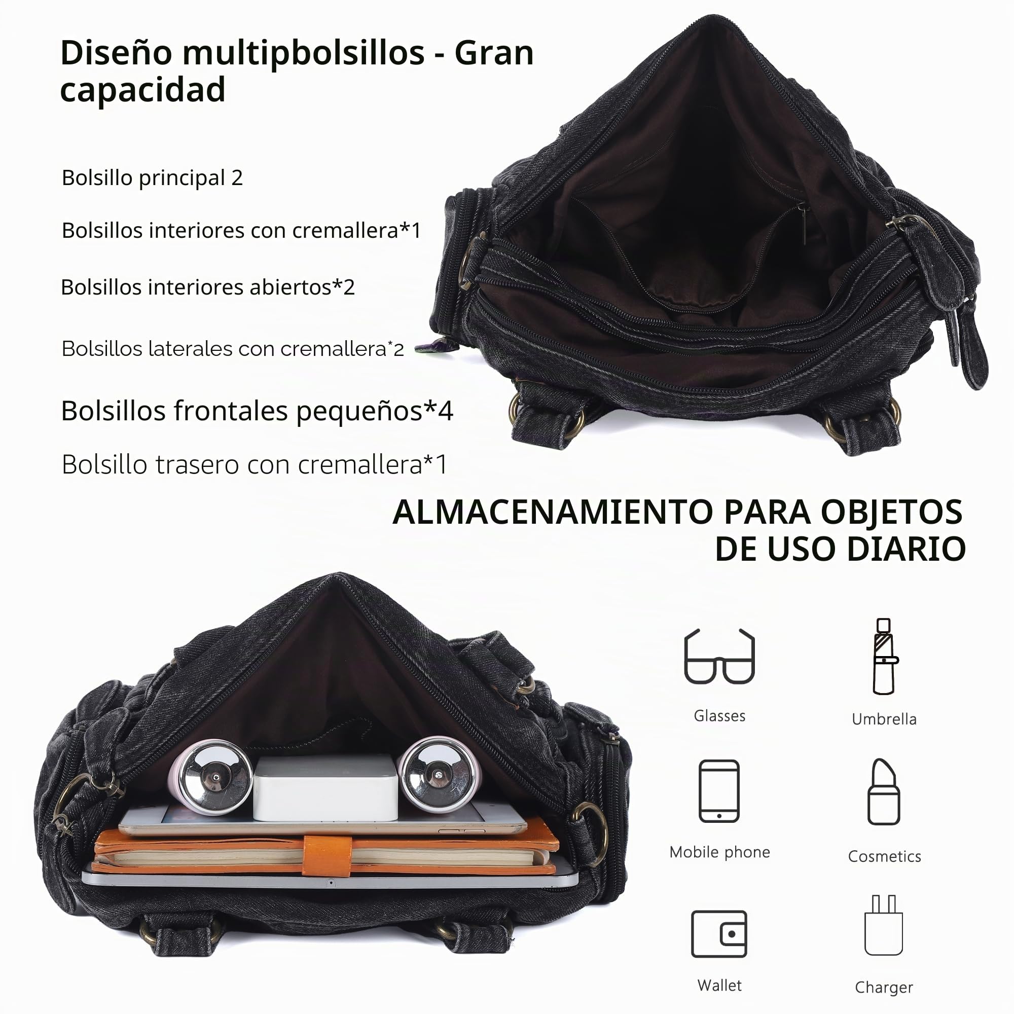 Angel Kiss Bolso Bandolera Mujer Tote Bag PU Cuero Versátil con Múltiples Bolsillos y Cremallera,Ideal para Trabajo, Compras, Viajes,Escuela y Ocasiones Casuales