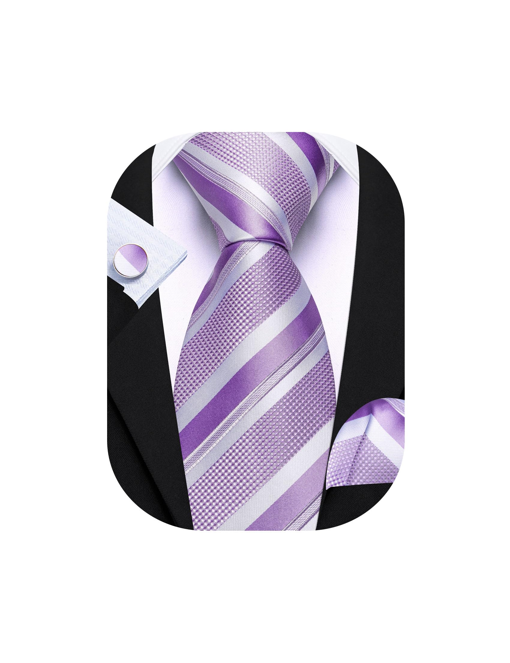 Barry.Wang Mens Tie Set Plaid Check Stripe Neckties Pocket Square Cufflinks | Woven Classic,Formal/Casual Men's Necktie,Luxury,Business,Wedding,Party,Prom,Graduation