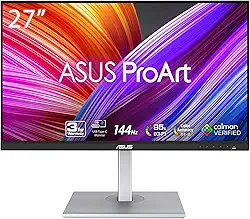 ASUS Monitor profissional ProArt 27 polegadas 1440P (PA278CGV) - IPS, QHD (2560 x 1440), 144Hz, 95% DCI-P3, E < 2, Verificação Calman, USB-C PD 90W, FreeSync Premium, DisplayHDR 400, altura ajustável