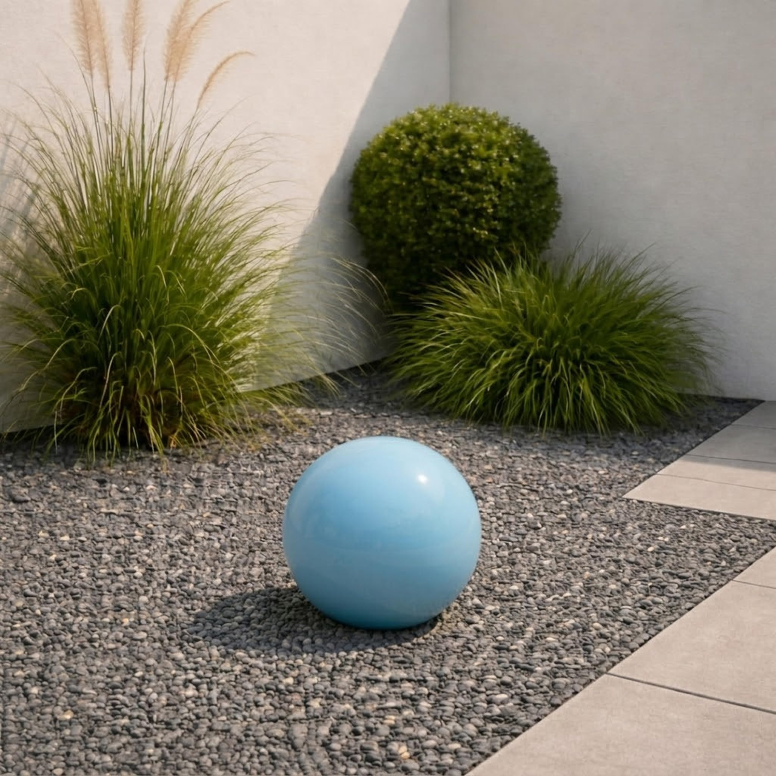 Keramik Kugel 20 cm Gartenkugel Dekokugel Gartenfigur Dekoration aus frostfester, witterungsbeständiger, robuster Steinzeug-Keramik Outdoor (hellblau)