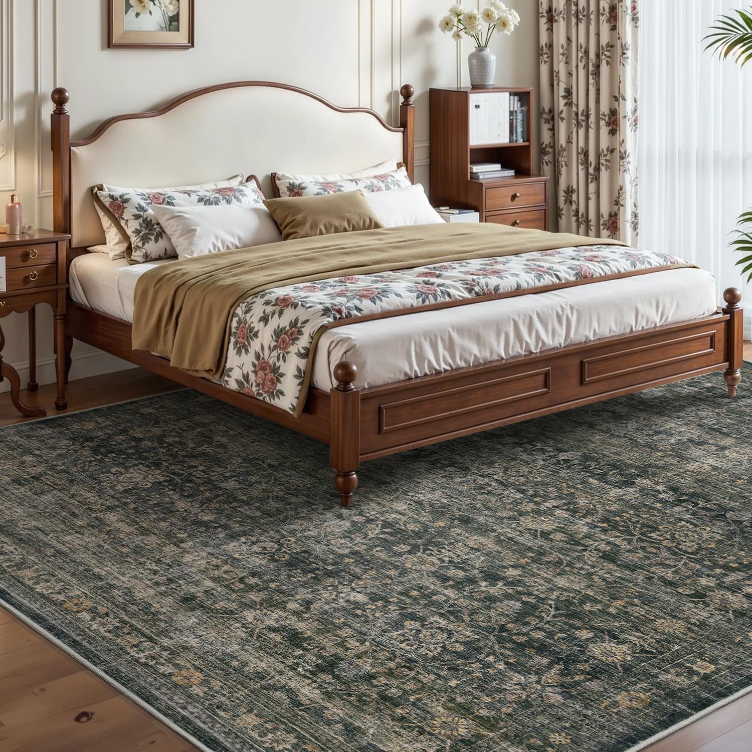 MontVoo-Vintage Area Rug 5X7 Green Rugs for Living Room-Soft