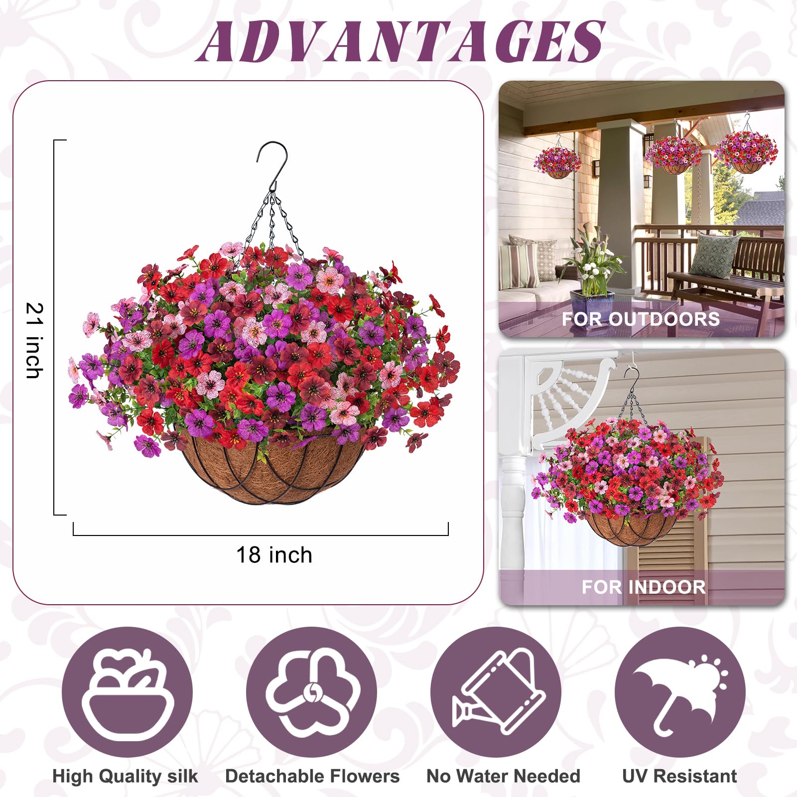 INXUGAO Künstliche Seidenblumen, Hängekörbe für drinnen und draußen, künstliches Gänseblümchen mit Eukalyptusblättern, Arrangement für Garten, Hof, Frühling, Sommer, Dekoration, künstliche Grünpflanze