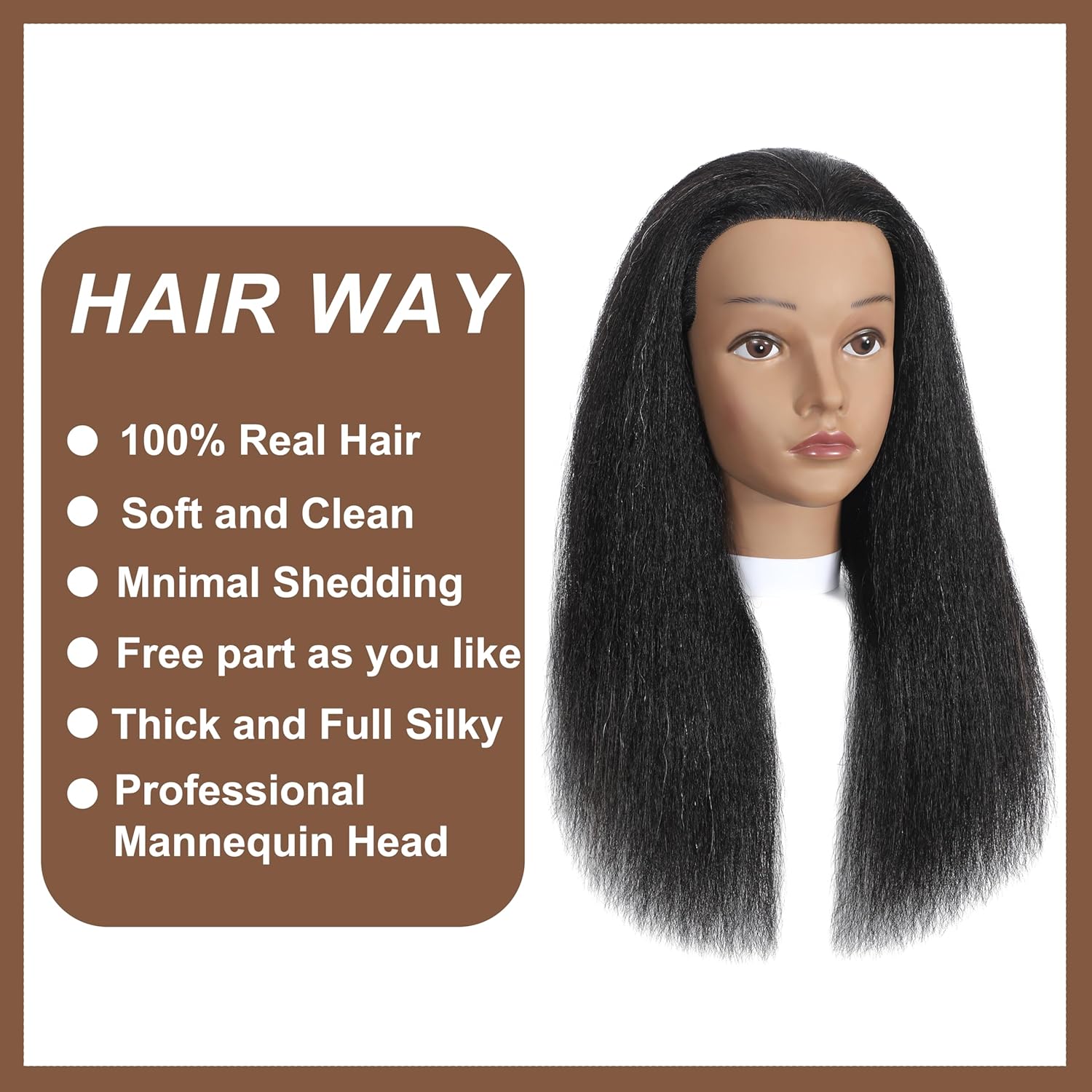 Mannequin Head with Human Hair 18''，100% Real Human Hair Mannequin Head Cosmetology Doll Head Manikin Head for Hairdresser Braiding Practice with Free Clamp Holder