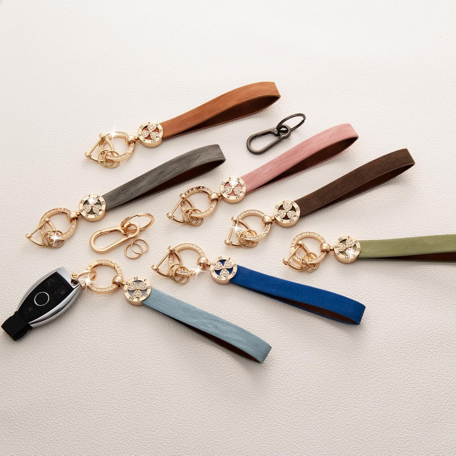 Car Key Chain Wristlet Keychain Leather Keychains Heavy Duty Metal Bling Keyring Holder Women Girl - Image 7