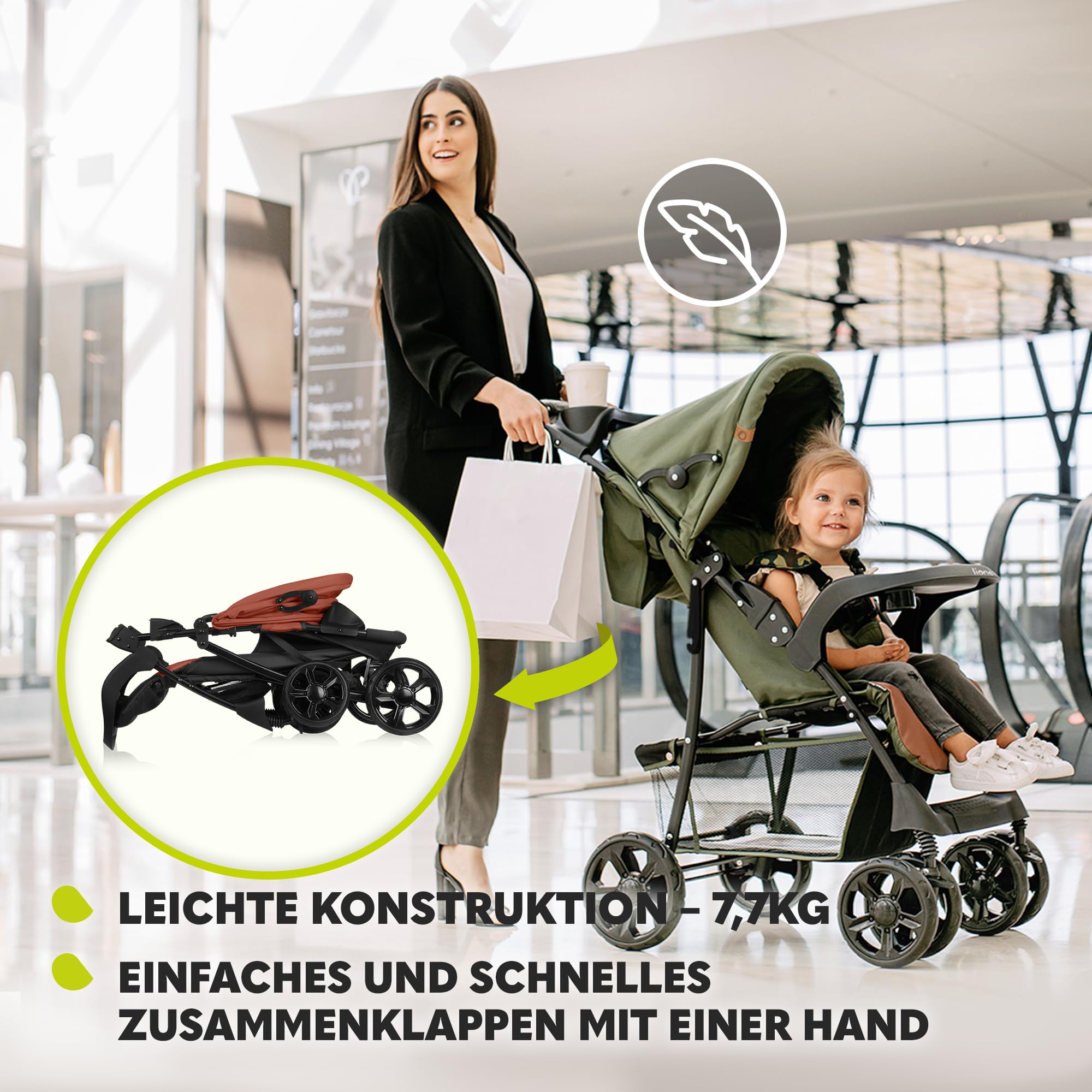 LIONELO Emma Plus Kinderwagen bis 15 kg, Buggy mit Liegeposition, zusammenklappbar, große Räder, großer Korb