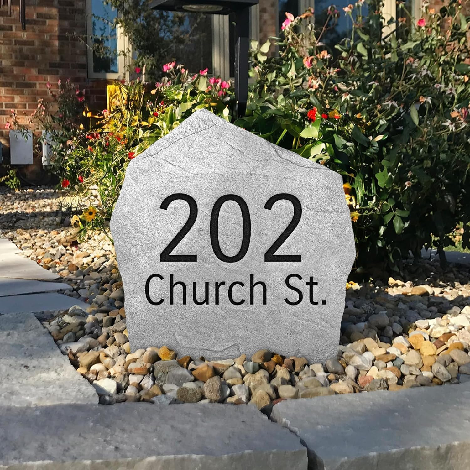Personalized Modern Address Stone - Address Sign Garden Stone - Greystone 21" x 21" - Address Marker by Design A Stone