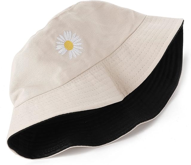 Yolev Bucket Hat Foldable Cotton Summer Travel Beach Sun Hat Daisy Outdoor Cap Unisex for Hiking Camping Traveling Fishing Holidays School Shopping Hiking (Double-Sided) White and Black