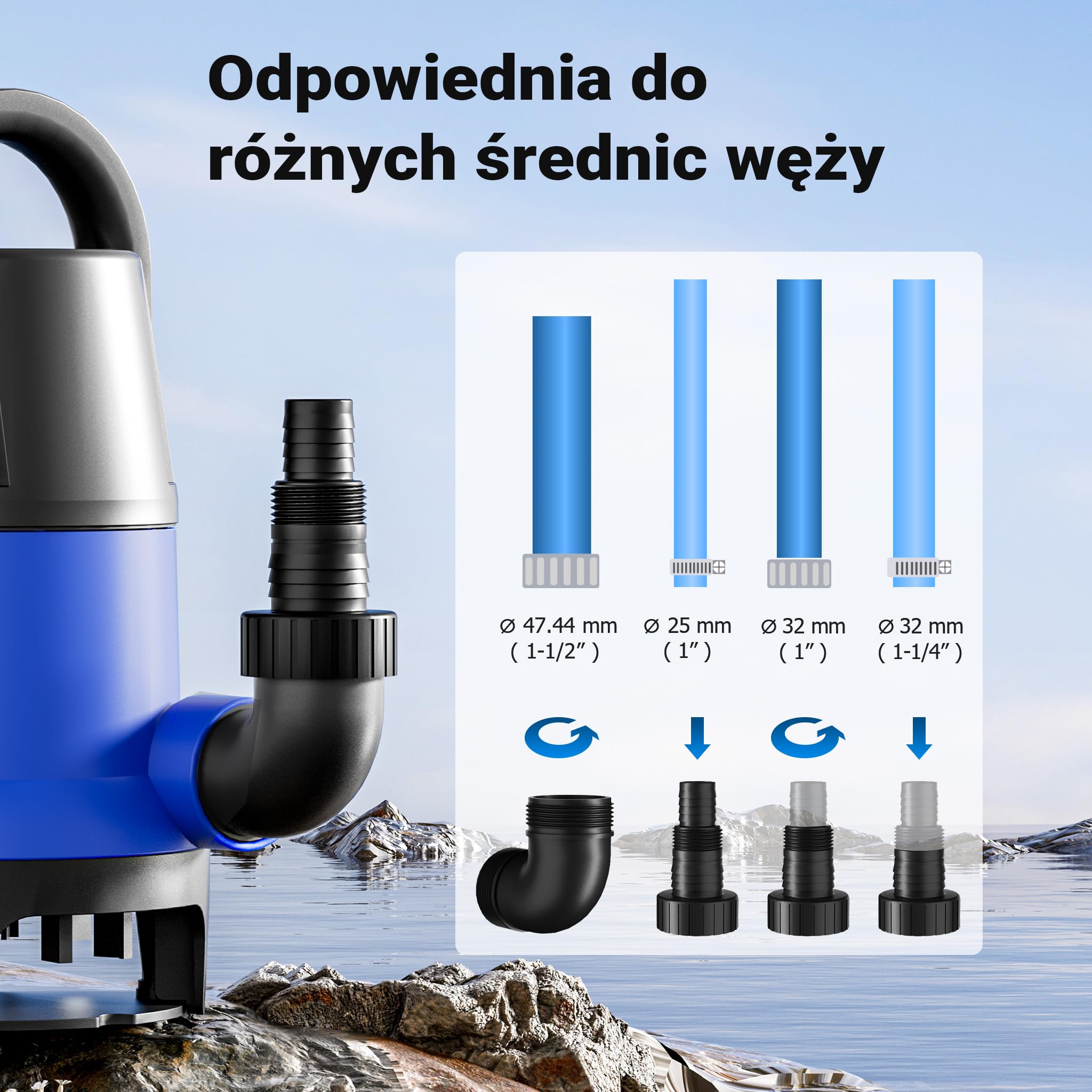 Wiltec Pompa do brudnej wody, 900 W, 14000 l/h, pompa głębinowa, pompa ogrodowa, pompa do ściekania wody
