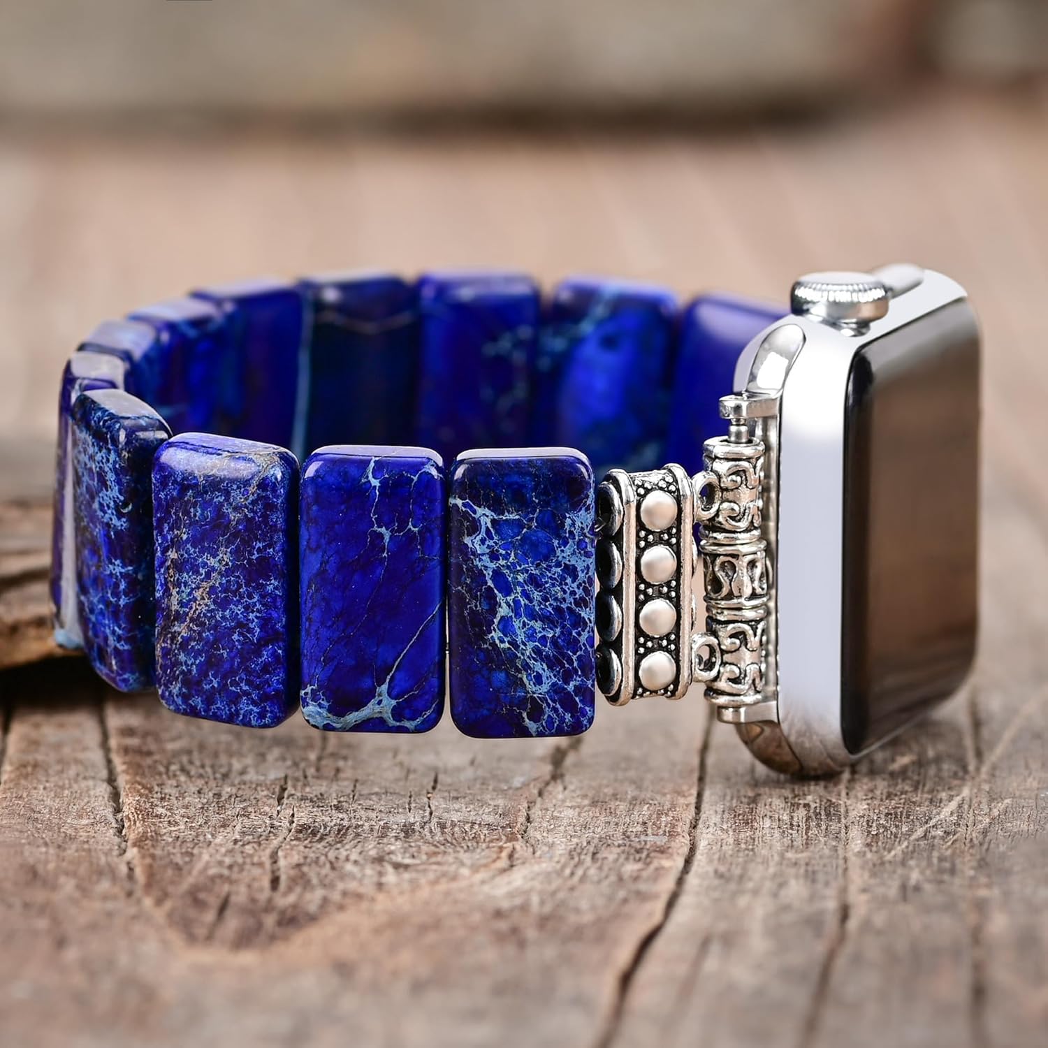 Boho Jasper Stretch Watch Band: Handmade Bohemian Natural Stone Smartwatch Stretch Beaded Bands iWatch Strap Compatible with Apple Watch 38mm/40mm/41mm/42mm/44mm/45mm Boho Imperial Jasper Natural Energy Stone Gemstone