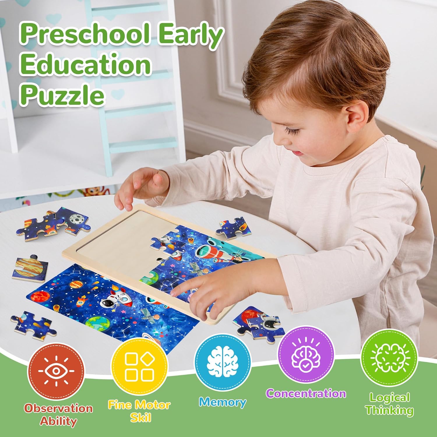 6 Packs Puzzles for Kids Ages 4-6,24Pcs Wooden Puzzles for Kids Ages 3-5,Dinosaur Animals Vehicle Space Farm Jigsaw Puzzles,Preschool Educational Toys Gifts for Children Ages 3+Year Olds Boys Girls